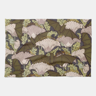 Vintage Art Nouveau Bat and Poppy Floral Pattern Tea Towel
