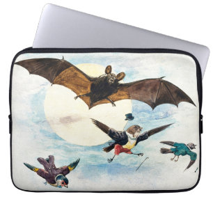 Vintage Art Nouveau Bat & Dressed Birds Moonlight Laptop Sleeve