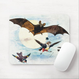 Vintage Art Nouveau Bat & Dressed Birds Moonlight Mouse Pad