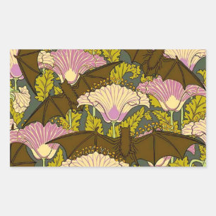 Vintage Art Nouveau Bats and Flowers Halloween Rectangular Sticker