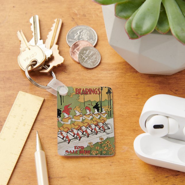 Vintage Art Nouveau, Bearings Tandem Bicycle Key Ring (Desk)