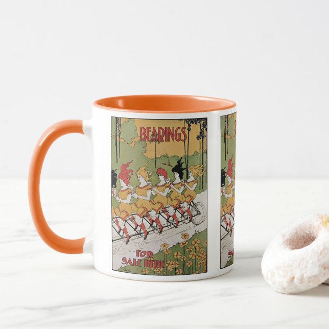 Vintage Art Nouveau, Bearings Tandem Bicycle Mug (With Donut)