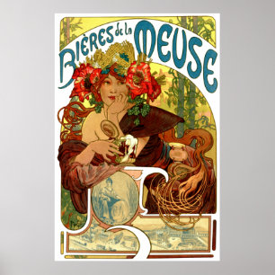 Vintage Art Nouveau Beer Ad by Alphonse Mucha Poster
