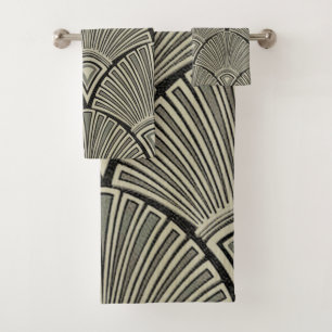 vintage,art nouveau,beige,grey,art deco, french,ru bath towel set