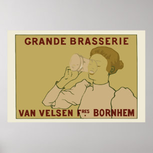 Vintage Art Nouveau Belgian Beer ad Poster