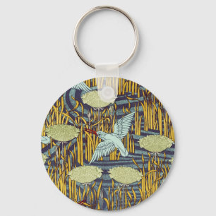 Vintage Art Nouveau Bird & Marsh Nature Pattern Key Ring