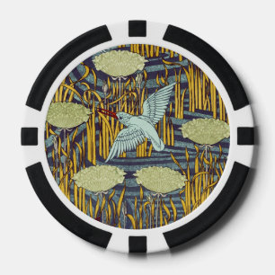 Vintage Art Nouveau Bird & Marsh Nature Pattern Poker Chips