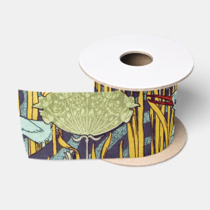 Vintage Art Nouveau Bird & Marsh Nature Pattern Satin Ribbon