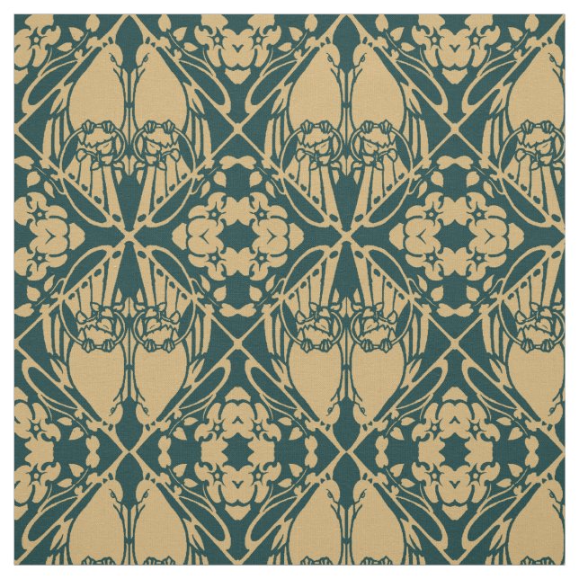 Vintage Art Nouveau Bird Pair Pattern Fabric (Swatch)