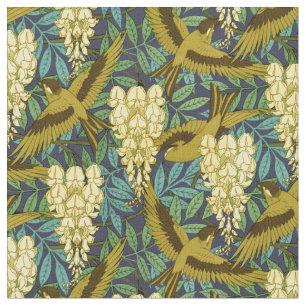 Vintage Art Nouveau Birds and Wisteria Pattern Fabric