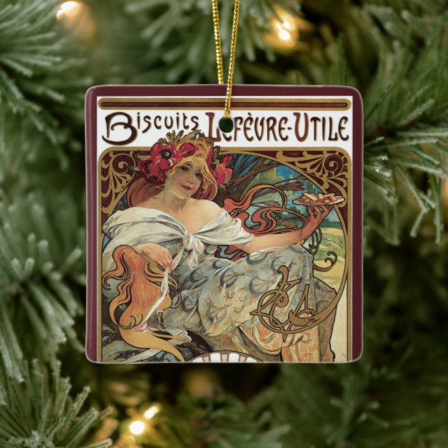 Vintage Art Nouveau, Biscuits by Alphonse Mucha Ceramic Ornament (Tree)