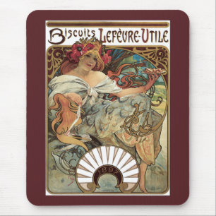 Vintage Art Nouveau, Biscuits by Alphonse Mucha Mouse Pad