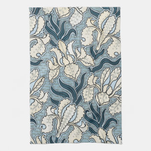 Vintage Art Nouveau, Blue Garden Iris Flowers Tea Towel