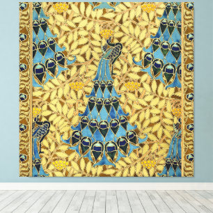 Vintage Art Nouveau Blue Peacock Floral Pattern Canvas Print