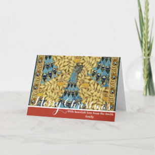 Vintage Art Nouveau Blue Peacock Floral Pattern Holiday Card