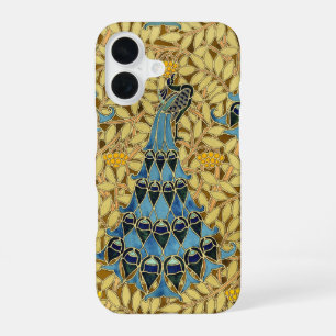 Vintage Art Nouveau Blue Peacock Floral Pattern iPhone 16 Case