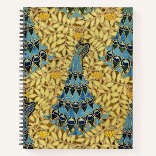 Vintage Art Nouveau Blue Peacock Floral Pattern Notebook