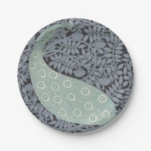 Vintage Art Nouveau Blue Peacock Print Verneuil Paper Plate