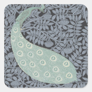 Vintage Art Nouveau Blue Peacock Print Verneuil Square Sticker