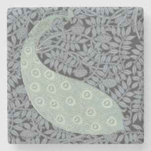Vintage Art Nouveau Blue Peacock Print Verneuil Stone Coaster