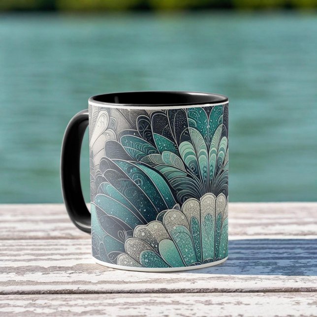 Vintage Art Nouveau Blue Silver Fans Mug (Creator Uploaded)