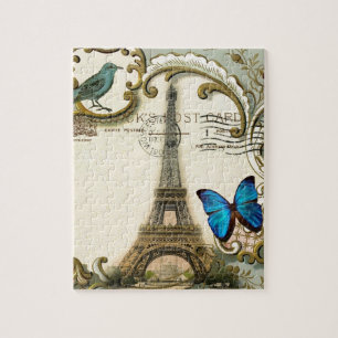 vintage art nouveau blue swirls paris eiffel tower jigsaw puzzle