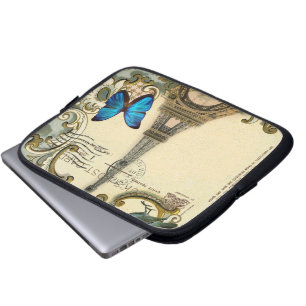 vintage art nouveau blue swirls paris eiffel tower laptop sleeve