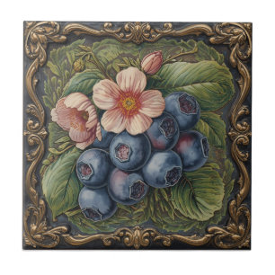 Vintage Art Nouveau Blueberries Floral Ceramic Tile