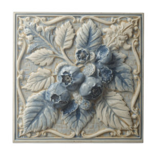 Vintage Art Nouveau Blueberries light blue Floral  Ceramic Tile