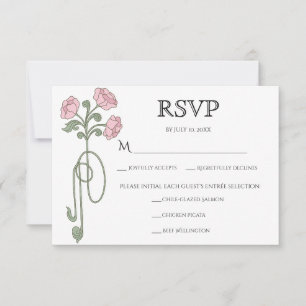 Vintage Art Nouveau Blush Pink Flowers Sage Meals RSVP Card