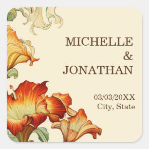 Vintage Art Nouveau Botanical Mucha Thank You Square Sticker