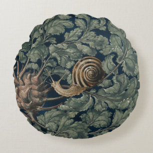 Vintage Art Nouveau Botanical Snail Antique Round Cushion