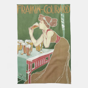 Vintage Art Nouveau Brasserie Fraikin-Courard Beer Tea Towel