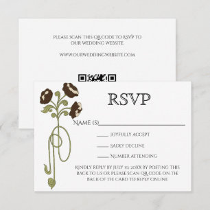 Vintage Art Nouveau Brown Beige Flowers QR Code RSVP Card
