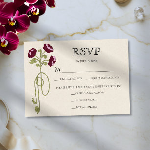 Vintage Art Nouveau Burgundy Pink Flowers Meals RSVP Card