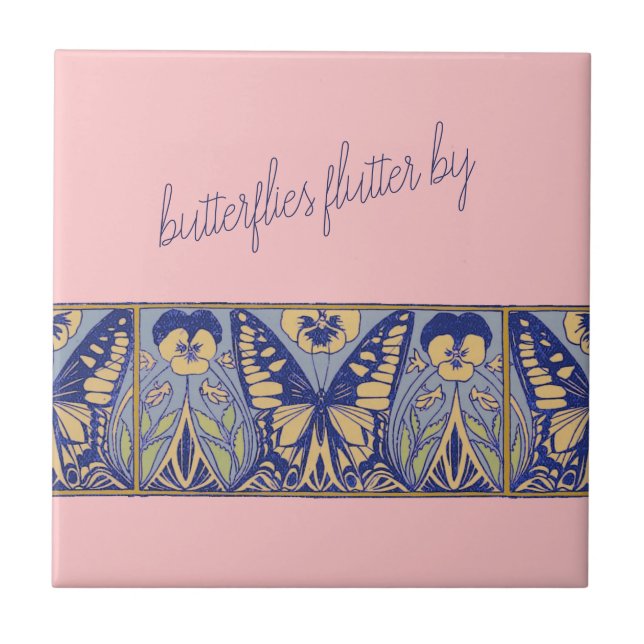 Vintage Art Nouveau Butterflies and Pansies  Ceramic Tile (Front)