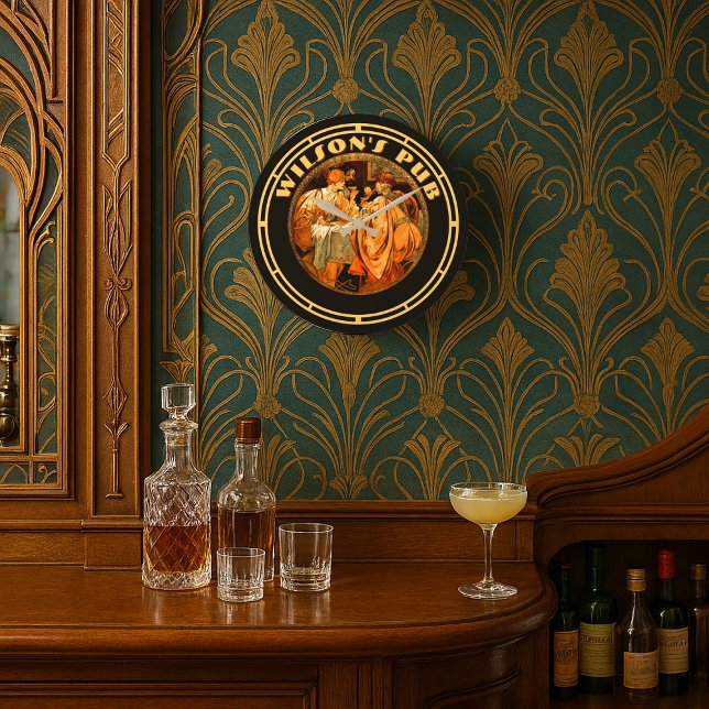 Vintage Art Nouveau by Mucha Pub Large Clock (Creator Uploaded)