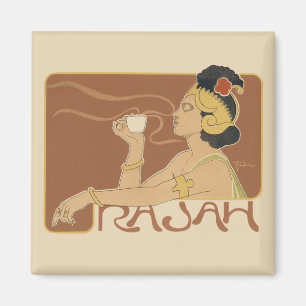 Vintage Art Nouveau Cafe Rajah, Lady Drinking Tea Magnet