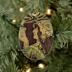 Vintage Art Nouveau Cafe Rajah, Woman with Coffee Ceramic Tree Decoration