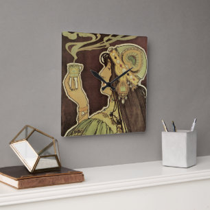 Vintage Art Nouveau Cafe Rajah, Woman with Coffee Square Wall Clock