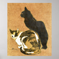 Vintage Art Nouveau Cats Couple, Black & Calico