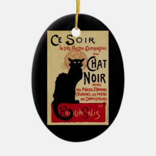 Vintage Art Nouveau, Ce Soir Chat Noir Black Cat Ceramic Ornament