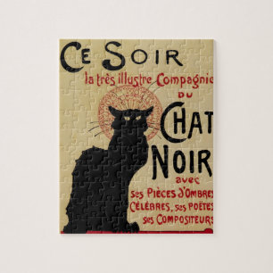 Vintage Art Nouveau, Ce Soir Chat Noir Black Cat Jigsaw Puzzle