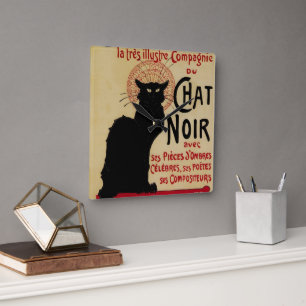 Vintage Art Nouveau, Ce Soir Chat Noir Black Cat Square Wall Clock