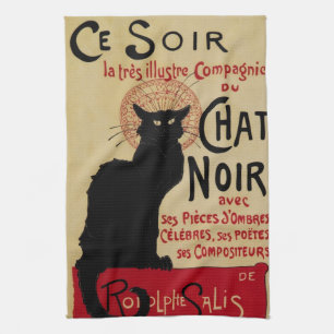 Vintage Art Nouveau, Ce Soir Chat Noir Black Cat Tea Towel