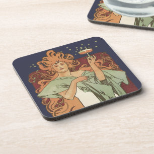 Vintage Art Nouveau, Champagne by Alphonse Mucha Coaster