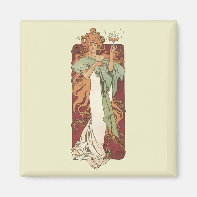 Vintage Art Nouveau, Champagne by Alphonse Mucha Magnet (Front)