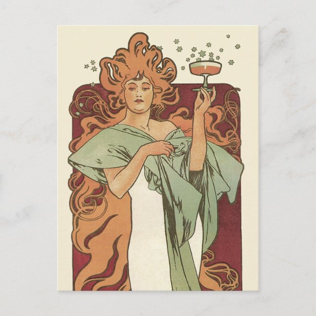 Vintage Art Nouveau, Champagne by Alphonse Mucha Postcard (Front)