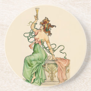 Vintage Art Nouveau Champagne Lady Illustration Coaster