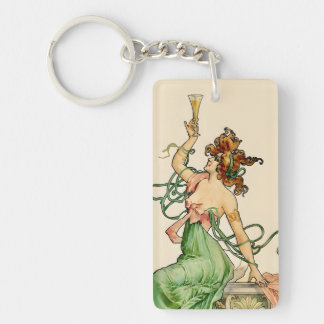 Vintage Art Nouveau Champagne Lady Illustration  Key Ring